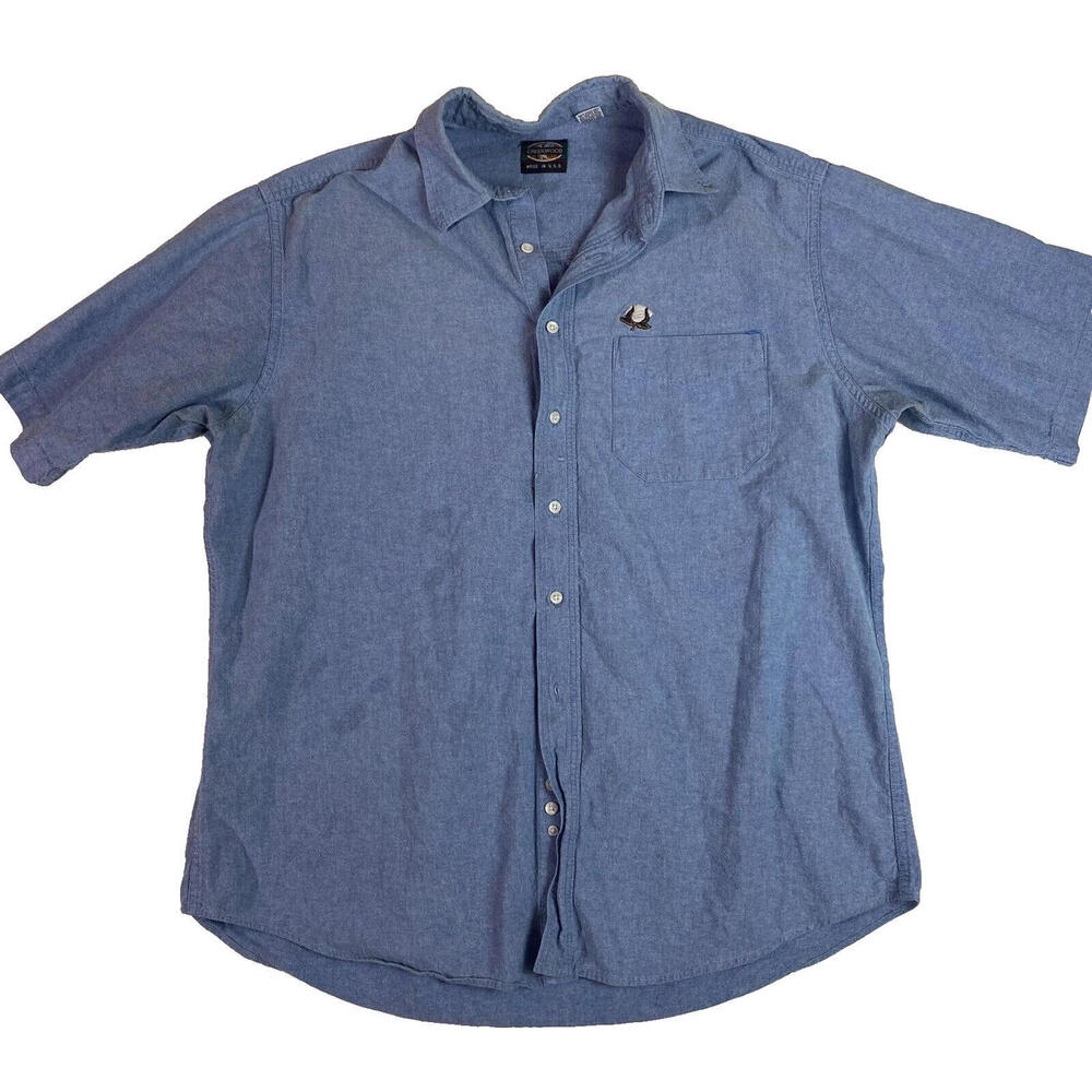 Creekwood Shirt Mens ShortSleeve  XL Blue Denim Button-Down Cotton‎ Boll